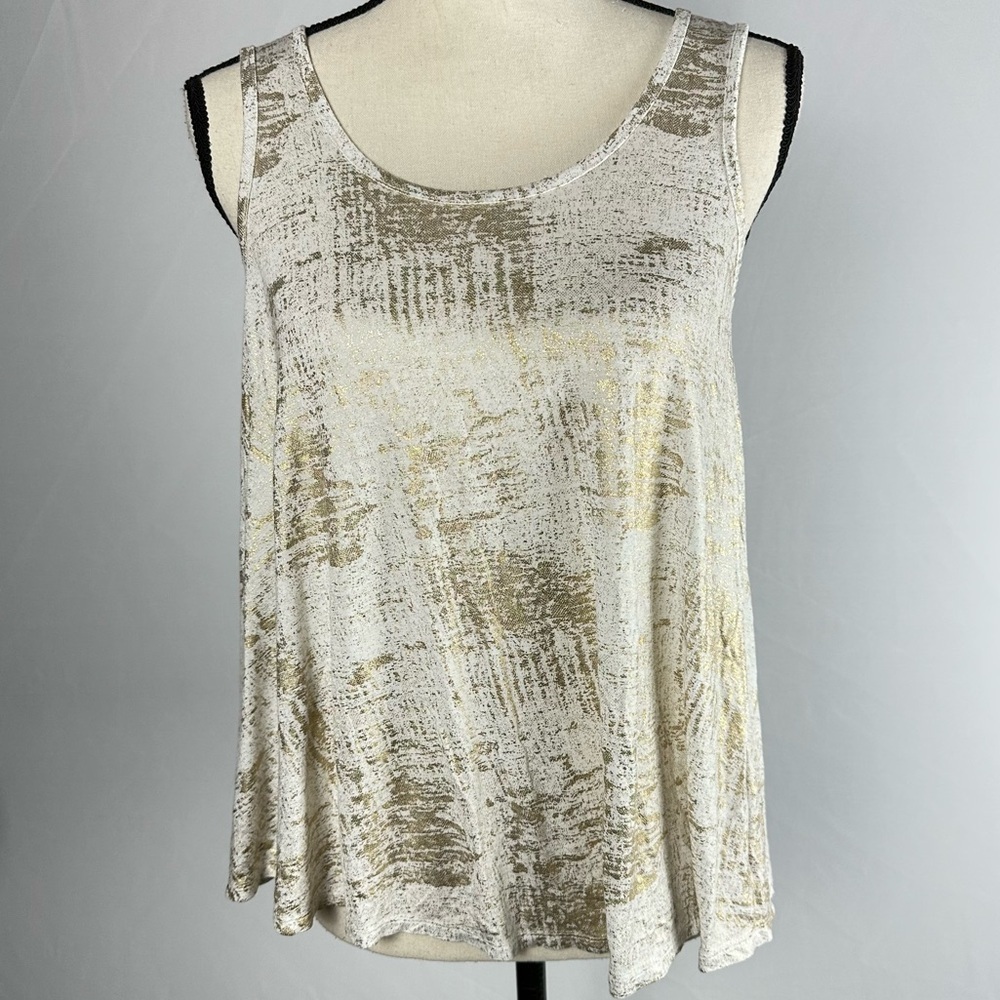JENNIFER LOPEZ A-line flowing tank white with gold printing - size small